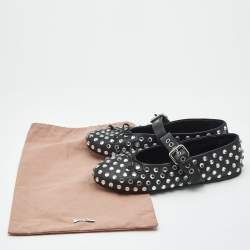 Miu Miu Black Leather Crystal Embellished Ballet Flats Size 37.5
