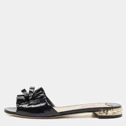 Miu Miu Black  Patent Leather Crystal Embellished Slide Sandals Size 39