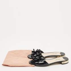 Miu Miu Black  Patent Leather Crystal Embellished Slide Sandals Size 39