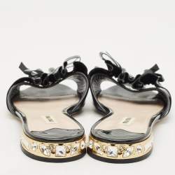 Miu Miu Black  Patent Leather Crystal Embellished Slide Sandals Size 39