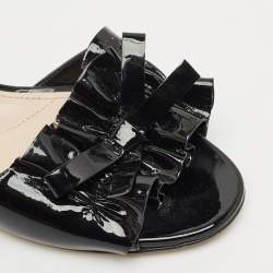 Miu Miu Black  Patent Leather Crystal Embellished Slide Sandals Size 39