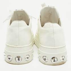 Miu Miu White Patent Leather Crystal Embellished Platform Low Top Sneakers Size 39