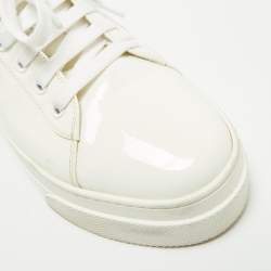 Miu Miu White Patent Leather Crystal Embellished Platform Low Top Sneakers Size 39