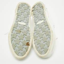 Miu Miu White Patent Leather Crystal Embellished Platform Low Top Sneakers Size 39