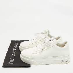 Miu Miu White Patent Leather Crystal Embellished Platform Low Top Sneakers Size 39