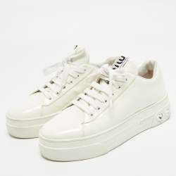 Miu Miu White Patent Leather Crystal Embellished Platform Low Top Sneakers Size 39