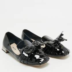 Miu Miu Black Patent Leather Crystals Embellished Bow Ballet Flats Size 41