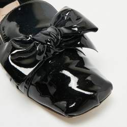 Miu Miu Black Patent Leather Crystals Embellished Bow Ballet Flats Size 41