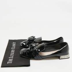 Miu Miu Black Patent Leather Crystals Embellished Bow Ballet Flats Size 41