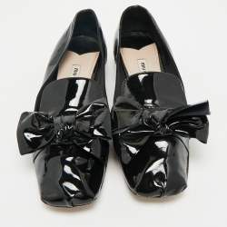 Miu Miu Black Patent Leather Crystals Embellished Bow Ballet Flats Size 41