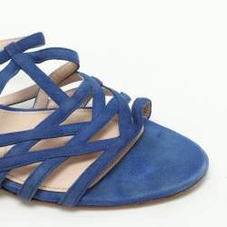 Pre Owned Miu Miu Blue Suede Buckle Detail Strappy Flat Sandals Size 38
