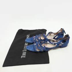 Pre Owned Miu Miu Blue Suede Buckle Detail Strappy Flat Sandals Size 38
