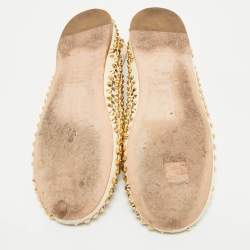 Pre Owned Miu Miu Cream Suede Stud Embellished Ballet Flats Size 39.5