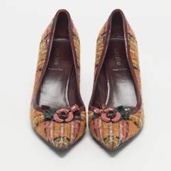 Pre Owned Miu Miu Multicolor Wool Embellished Pointed Toe Pumps Size 40