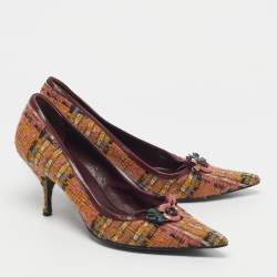 Pre Owned Miu Miu Multicolor Wool Embellished Pointed Toe Pumps Size 40