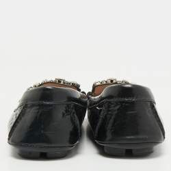 Pre Owned Miu Miu Black Patent Leather Crystals Embellished Loafers Size 38