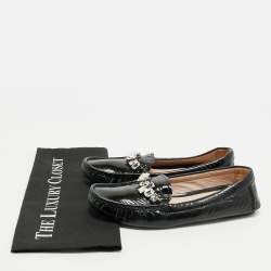 Pre Owned Miu Miu Black Patent Leather Crystals Embellished Loafers Size 38