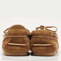 Pre Owned Miu Miu Brown Suede Logo Embossed Bow Loafers Size 36.5