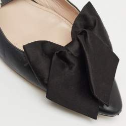 مملوكة مسبقًا Miu Miu Black Leather Mary Jane Bow Ballet Flats Size 40