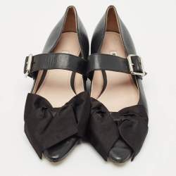 مملوكة مسبقًا Miu Miu Black Leather Mary Jane Bow Ballet Flats Size 40