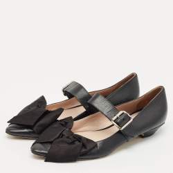 مملوكة مسبقًا Miu Miu Black Leather Mary Jane Bow Ballet Flats Size 40