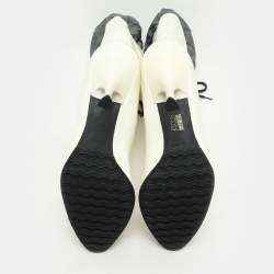 Pre Owned Miu Miu Cream/Grey Patent Leather and Nylon Ankle Length Boots Size 41