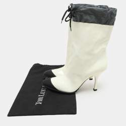 Pre Owned Miu Miu Cream/Grey Patent Leather and Nylon Ankle Length Boots Size 41