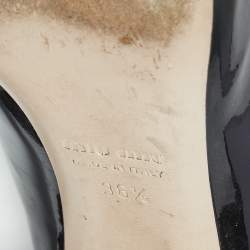 Pre Owned Miu Miu Black Patent Leather Crystal Embellished Peep Toe Pumps Size 36.5