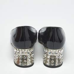 Pre Owned Miu Miu Black Patent Leather Crystal Embellished Peep Toe Pumps Size 36.5
