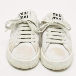 Pre Owned Miu Miu White Leather Lace Up Sneaker Mules Size 39