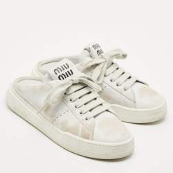 Pre Owned Miu Miu White Leather Lace Up Sneaker Mules Size 39