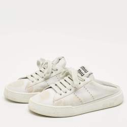 Pre Owned Miu Miu White Leather Lace Up Sneaker Mules Size 39