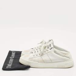 Pre Owned Miu Miu White Leather Lace Up Sneaker Mules Size 39