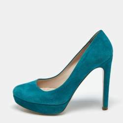 Pre Owned Miu Miu  Turquoise Blue  Suede Rounded Toe Platform Pumps Size 38