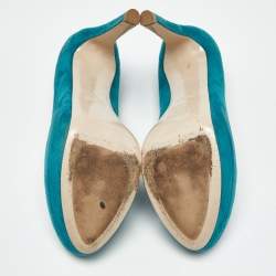 Pre Owned Miu Miu  Turquoise Blue  Suede Rounded Toe Platform Pumps Size 38