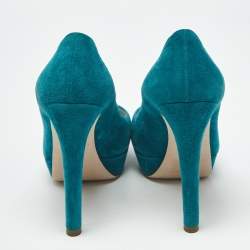 Pre Owned Miu Miu  Turquoise Blue  Suede Rounded Toe Platform Pumps Size 38
