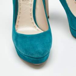Pre Owned Miu Miu  Turquoise Blue  Suede Rounded Toe Platform Pumps Size 38