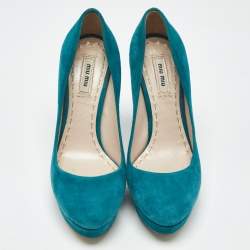 Pre Owned Miu Miu  Turquoise Blue  Suede Rounded Toe Platform Pumps Size 38