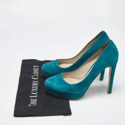 Pre Owned Miu Miu  Turquoise Blue  Suede Rounded Toe Platform Pumps Size 38