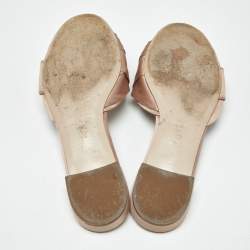 Pre Owned Miu Miu Beige Satin Knot Crystal Embellished Flat Slide Sandals Size 40