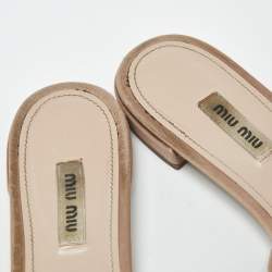 Pre Owned Miu Miu Beige Satin Knot Crystal Embellished Flat Slide Sandals Size 40