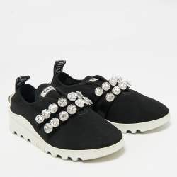 Pre Owned حذاء رياضي ميو ميو سليب أون قماش محبوك أسود مزين بالكريستال مقاس 37.5