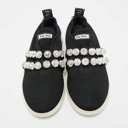 Pre Owned حذاء رياضي ميو ميو سليب أون قماش محبوك أسود مزين بالكريستال مقاس 37.5