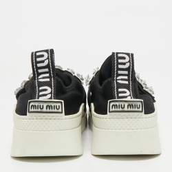 Pre Owned حذاء رياضي ميو ميو سليب أون قماش محبوك أسود مزين بالكريستال مقاس 37.5