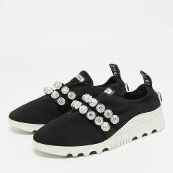 Pre Owned حذاء رياضي ميو ميو سليب أون قماش محبوك أسود مزين بالكريستال مقاس 37.5