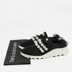 Pre Owned حذاء رياضي ميو ميو سليب أون قماش محبوك أسود مزين بالكريستال مقاس 37.5