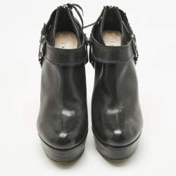 Pre Owned Miu Miu Black Leather  Buckle heels Booties Size 41