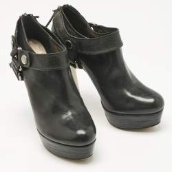 Pre Owned Miu Miu Black Leather  Buckle heels Booties Size 41
