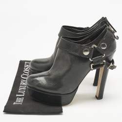 Pre Owned Miu Miu Black Leather  Buckle heels Booties Size 41
