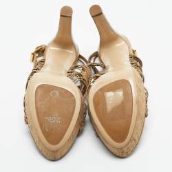 Pre Owned Miu Miu Woven Leather Ankle Strap Cork Platform Sandals Size 42